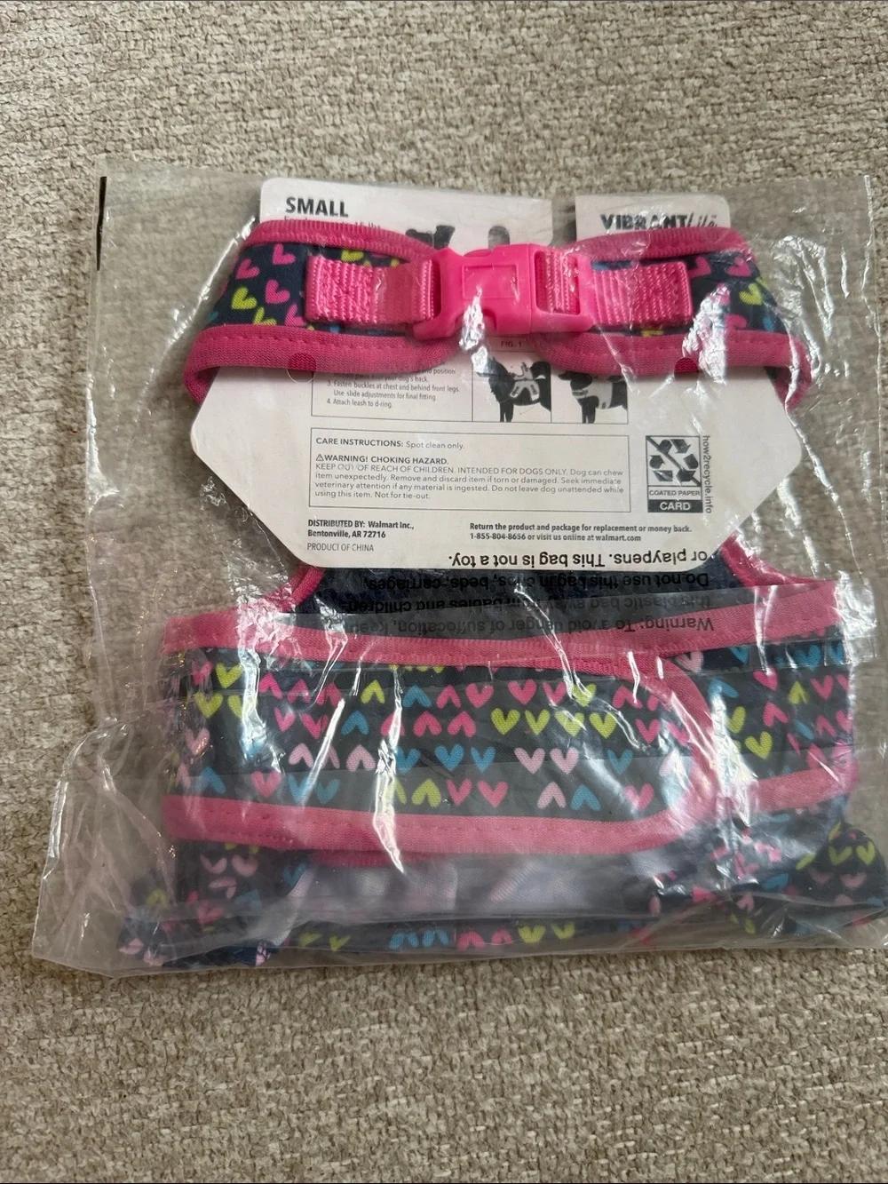 NWT Vibrant Navy Heart Print Kids Harness with Pink Trim and Bow